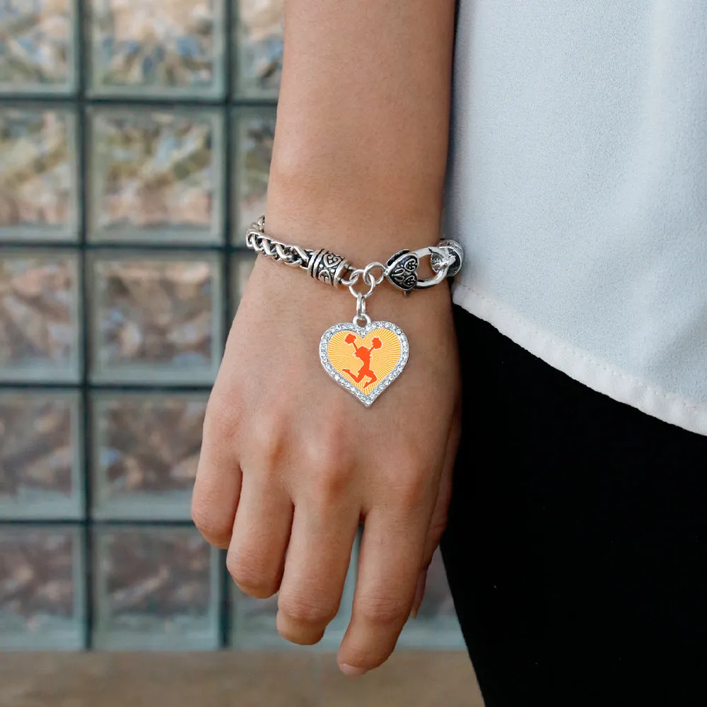 Silver Cheerleader - Orange Open Heart Charm Braided Bracelet