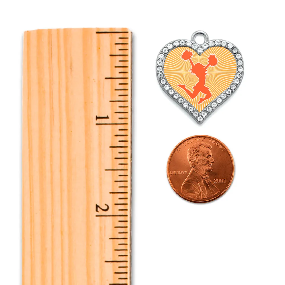 Silver Cheerleader - Orange Open Heart Charm Braided Bracelet