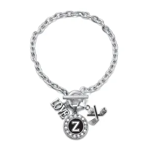 Silver Cheerleader - Sports Initial Z Circle Charm Toggle Bracelet