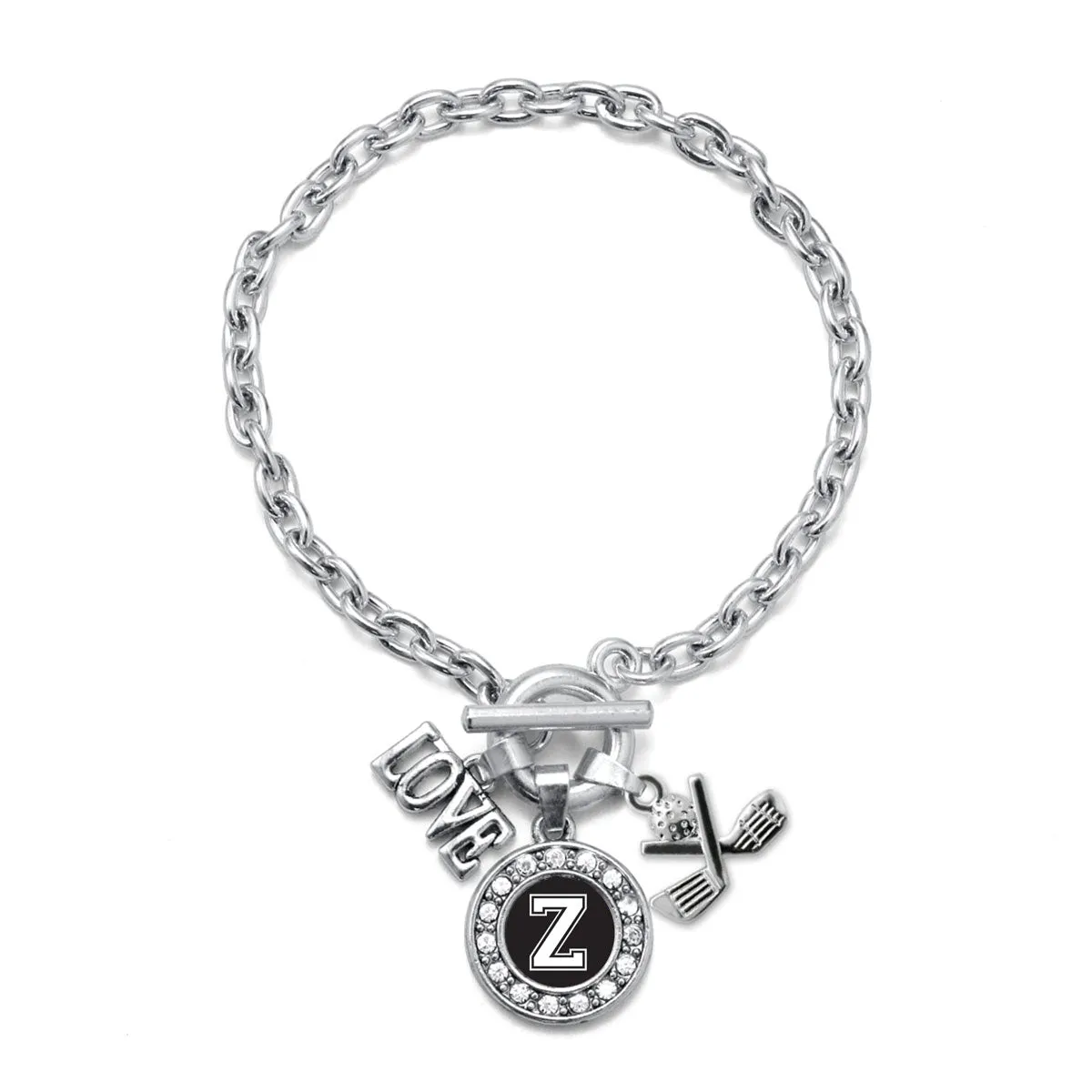 Silver Cheerleader - Sports Initial Z Circle Charm Toggle Bracelet