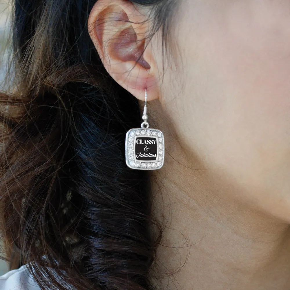 Silver Classy And Fabulous Square Charm Dangle Earrings
