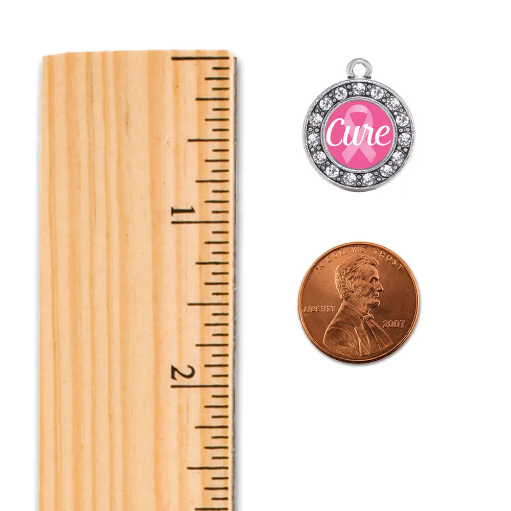 Silver Cure Ribbon Breast Cancer Awareness Circle Charm Toggle Bracelet