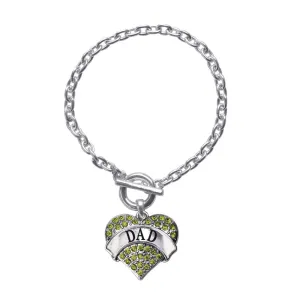 Silver Dad Green Green Pave Heart Charm Toggle Bracelet