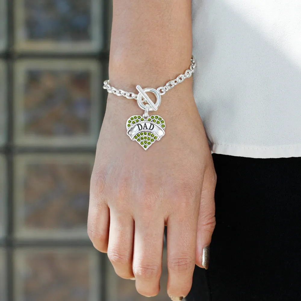 Silver Dad Green Green Pave Heart Charm Toggle Bracelet
