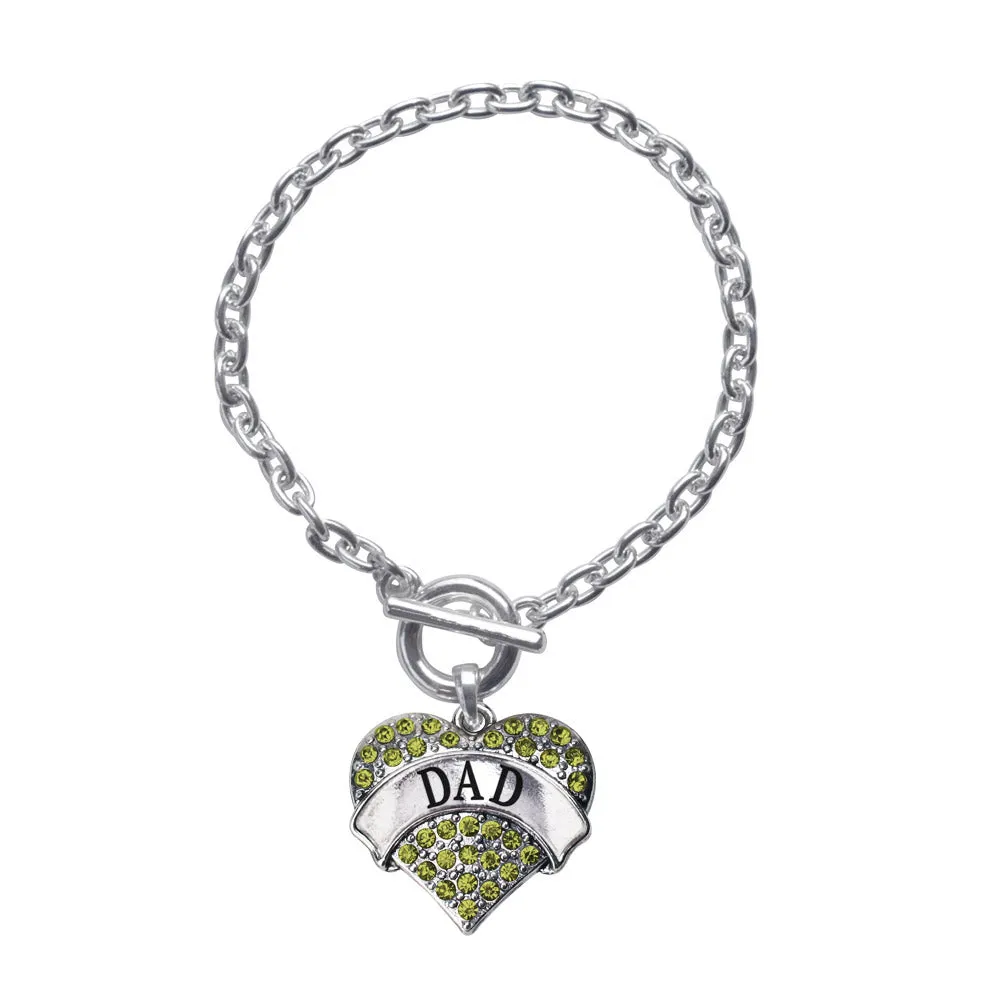 Silver Dad Green Green Pave Heart Charm Toggle Bracelet