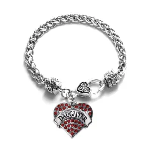 Silver Daughter Red Red Pave Heart Charm Braided Bracelet