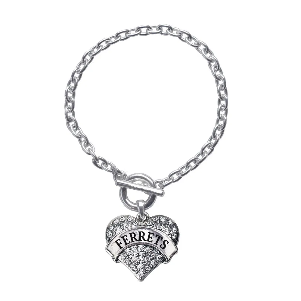 Silver Ferrets Pave Heart Charm Toggle Bracelet