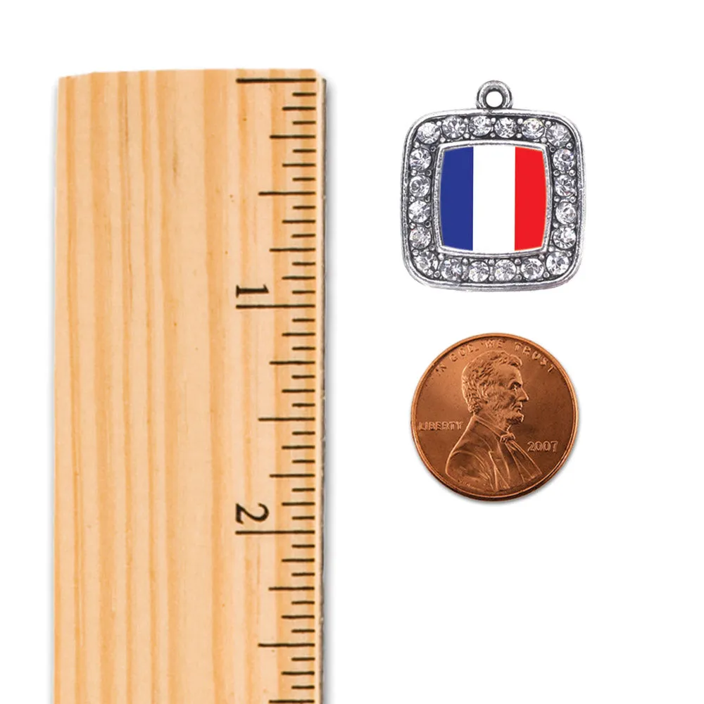 Silver France Flag Square Charm Braided Bracelet