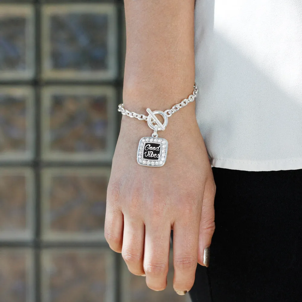 Silver Good Vibes Square Charm Toggle Bracelet