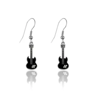 Silver Guitar Charm Dangle Earrings