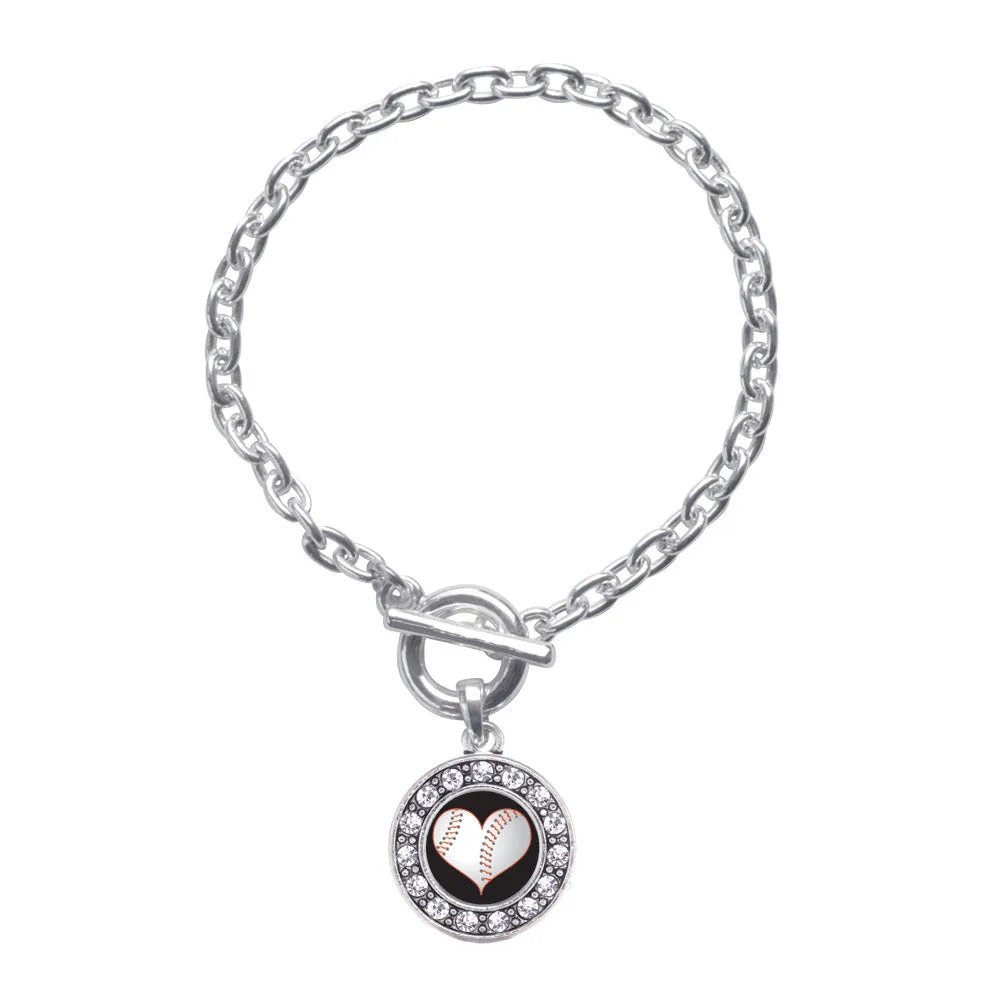 Silver Heart Of A Baseball Player Circle Charm Toggle Bracelet