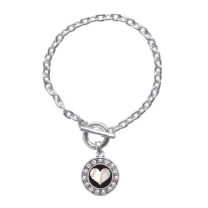 Silver Heart Of A Baseball Player Circle Charm Toggle Bracelet