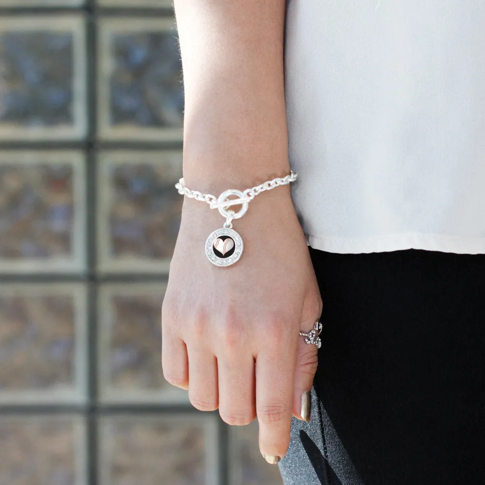 Silver Heart Of A Baseball Player Circle Charm Toggle Bracelet
