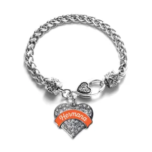 Silver Hermana - Orange Pave Heart Charm Braided Bracelet