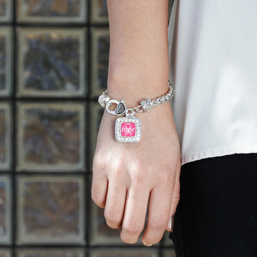 Silver Hope Breast Cancer Awareness Square Charm Braided Bracelet