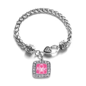 Silver Hope Breast Cancer Awareness Square Charm Braided Bracelet