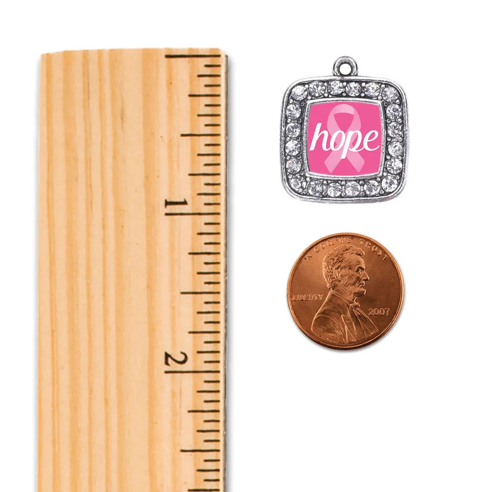 Silver Hope Breast Cancer Awareness Square Charm Braided Bracelet