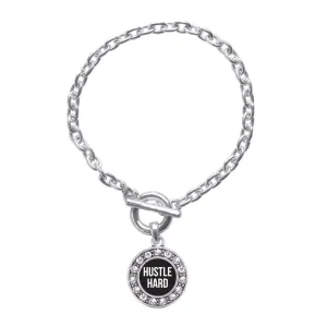 Silver Hustle Hard Circle Charm Toggle Bracelet