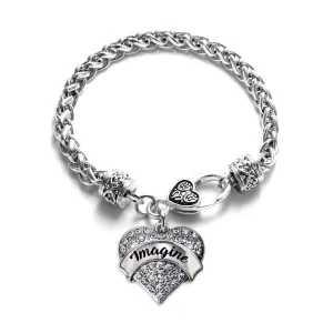 Silver Imagine Pave Heart Charm Braided Bracelet