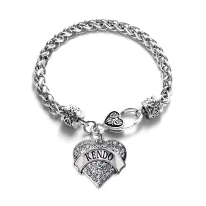 Silver Kendo Pave Heart Charm Braided Bracelet