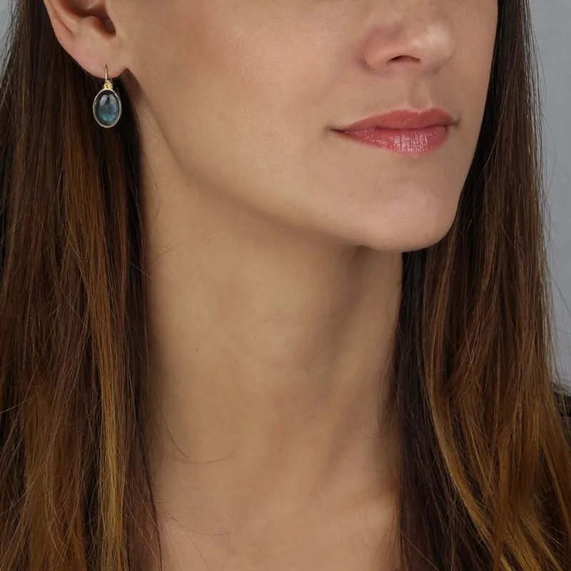 Silver Labradorite Wire Wrapped Earrings