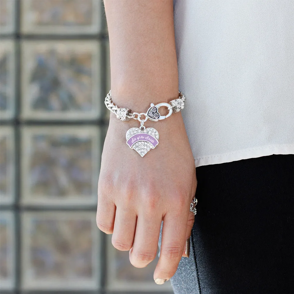 Silver Lavender Sis of the Bride Pave Heart Charm Braided Bracelet
