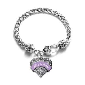 Silver Lavender Sis of the Bride Pave Heart Charm Braided Bracelet