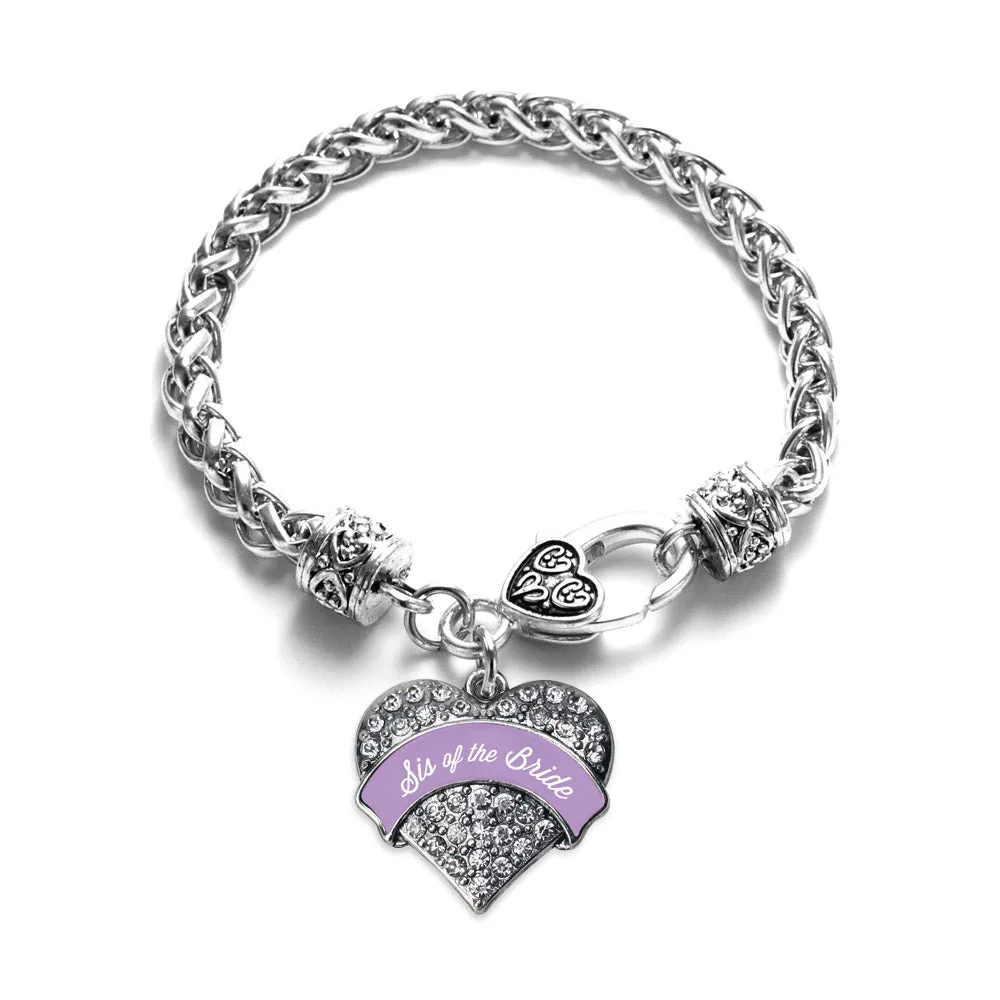Silver Lavender Sis of the Bride Pave Heart Charm Braided Bracelet