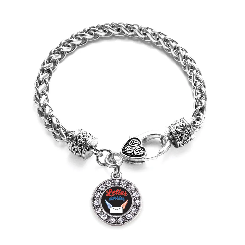Silver Letter Carrier Circle Charm Braided Bracelet