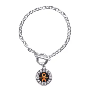 Silver Leukemia Support Circle Charm Toggle Bracelet