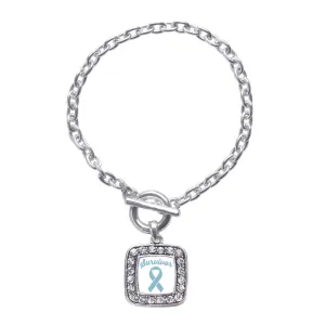 Silver Light Blue Ribbon Survivor Square Charm Toggle Bracelet