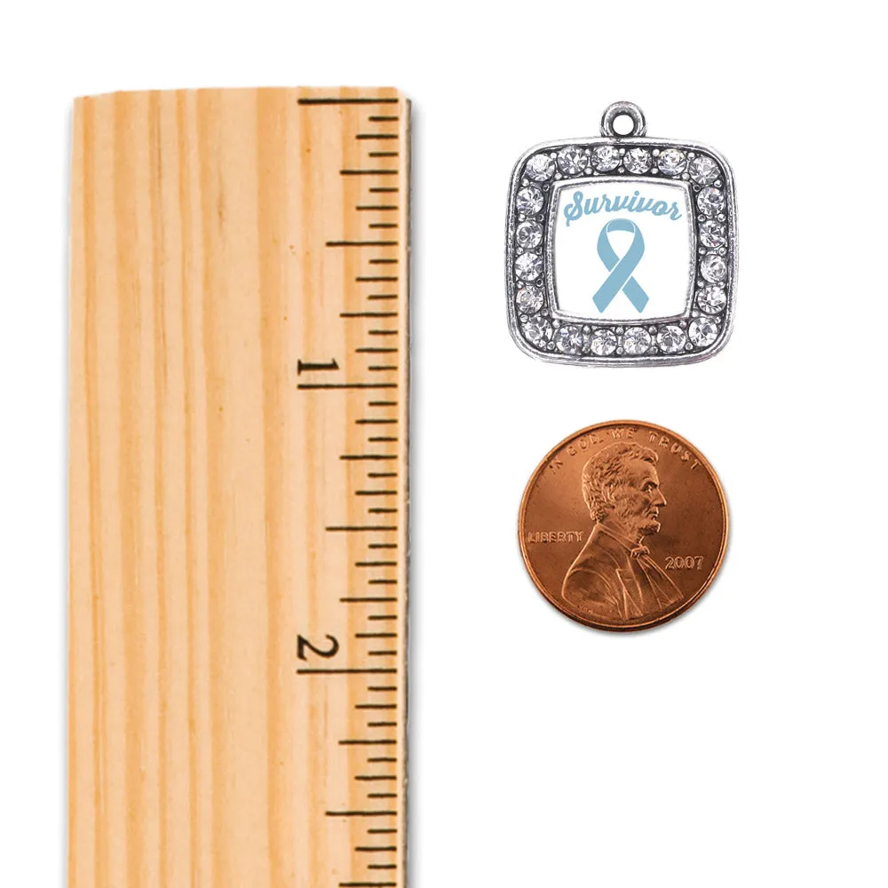 Silver Light Blue Ribbon Survivor Square Charm Toggle Bracelet