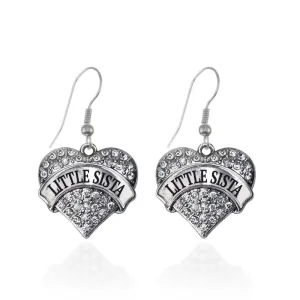 Silver Little Sista Pave Heart Charm Dangle Earrings