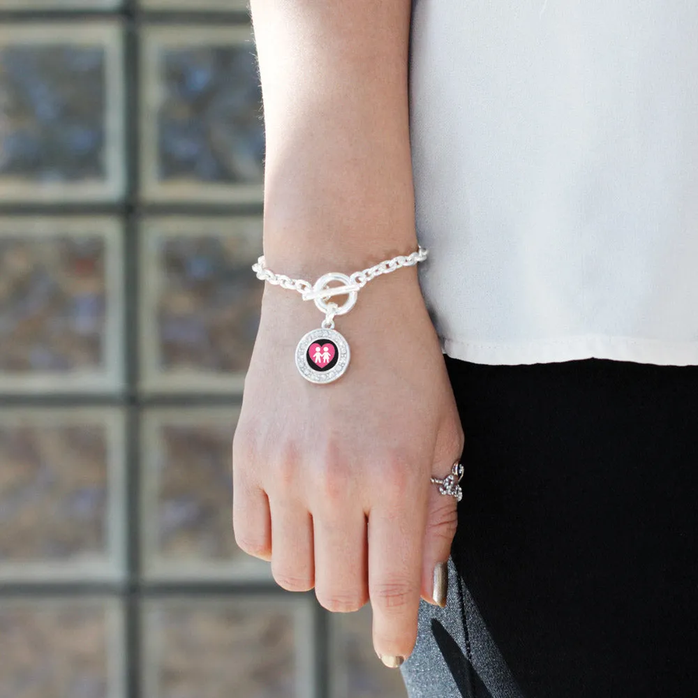 Silver Love My Kids Circle Charm Toggle Bracelet