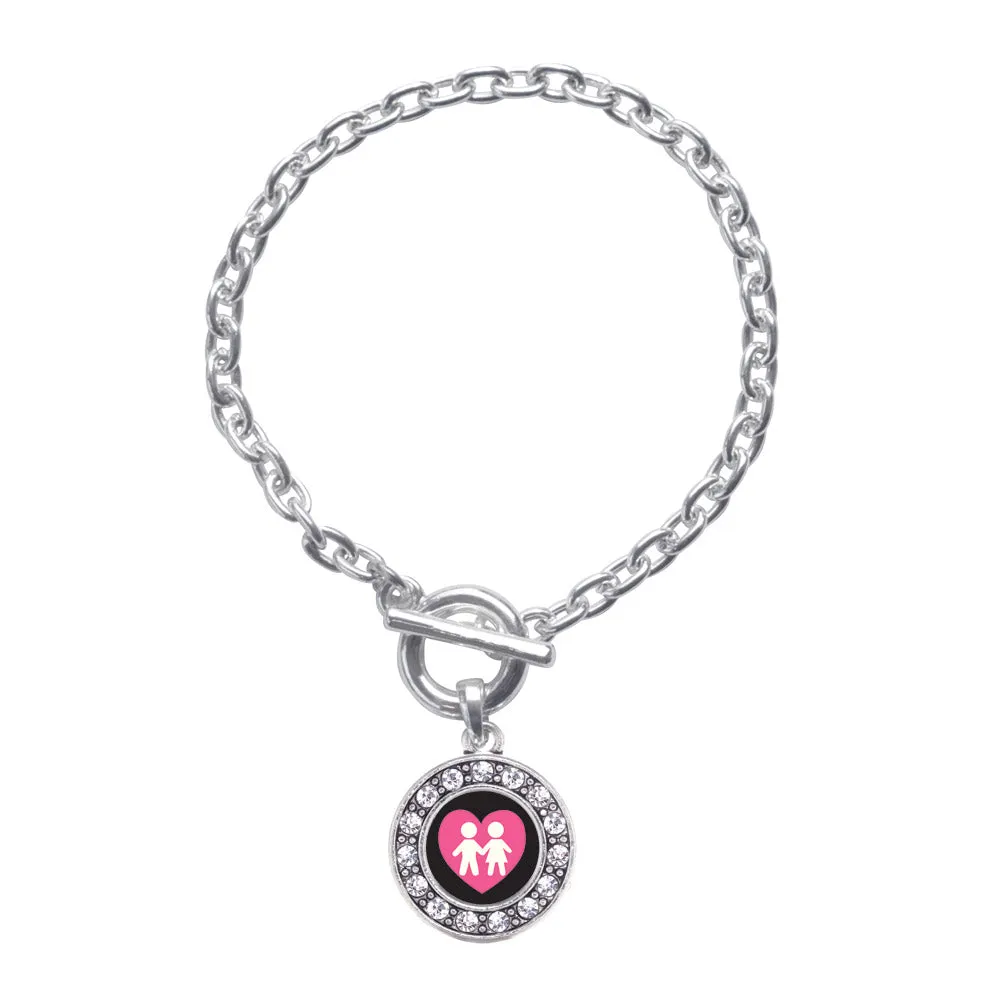 Silver Love My Kids Circle Charm Toggle Bracelet