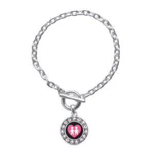 Silver Love My Kids Circle Charm Toggle Bracelet