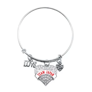 Silver Love Team Japan Pave Heart Charm Wire Bangle Bracelet