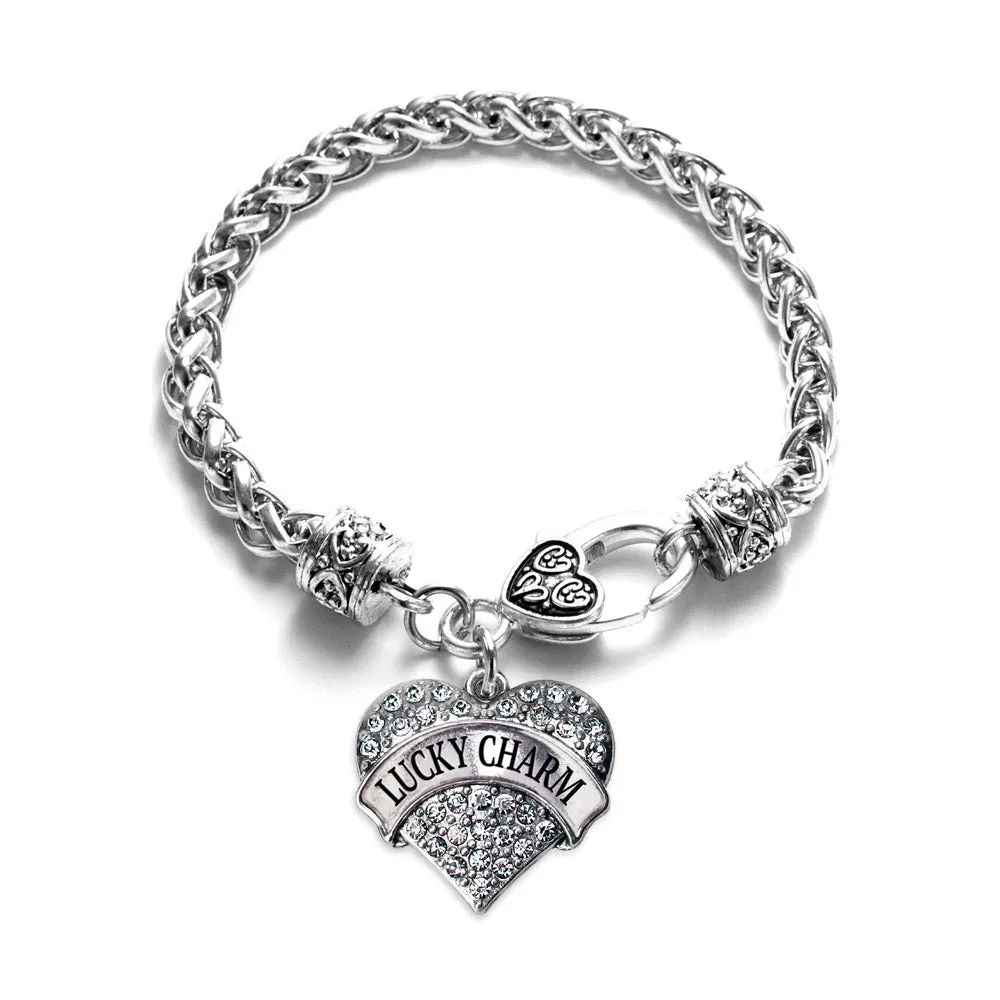 Silver Lucky Charm Pave Heart Charm Braided Bracelet
