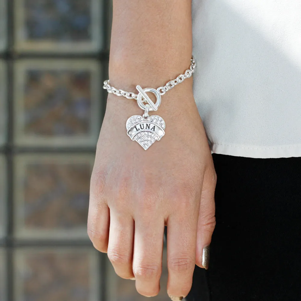 Silver Luna Pave Heart Charm Toggle Bracelet