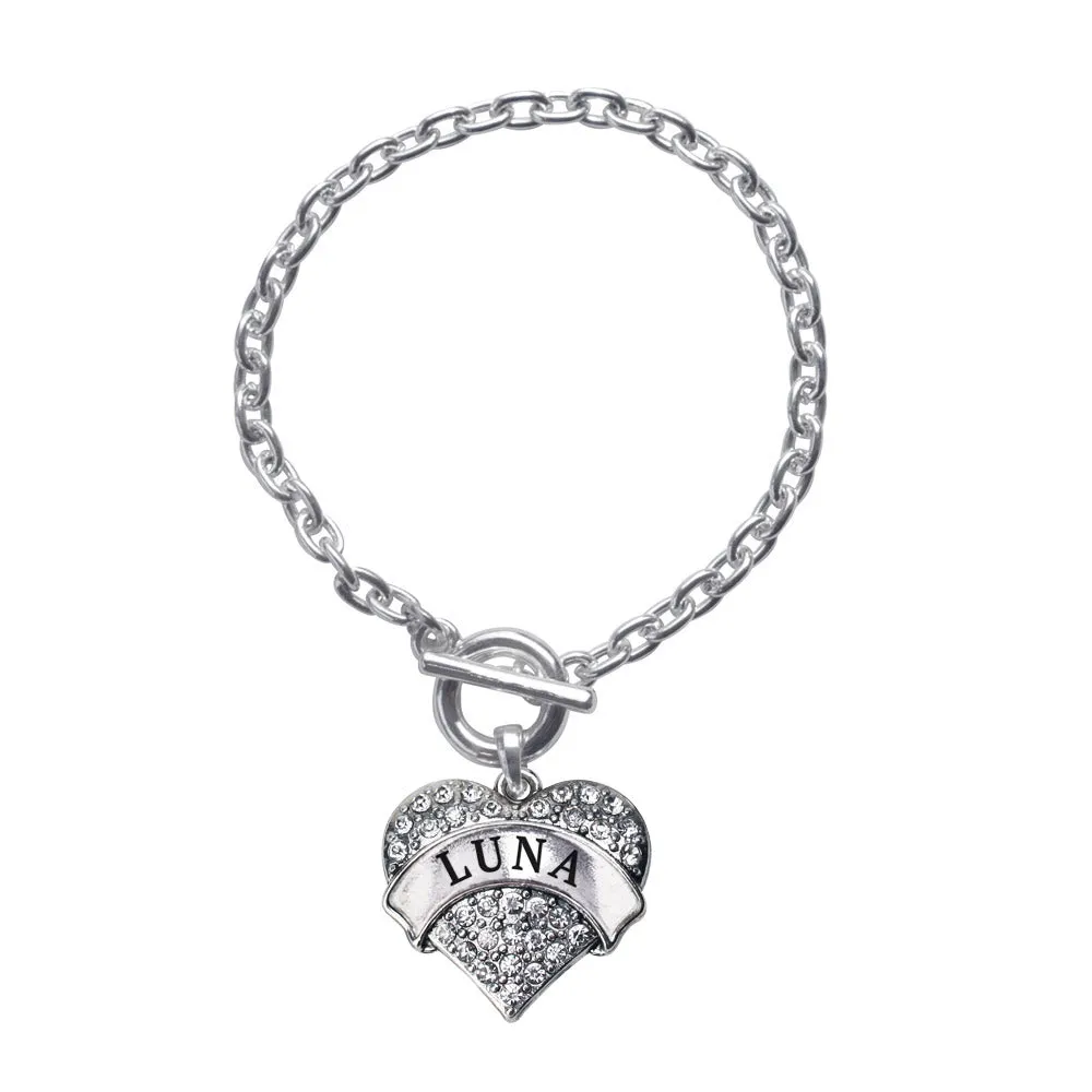 Silver Luna Pave Heart Charm Toggle Bracelet
