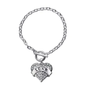 Silver Luna Pave Heart Charm Toggle Bracelet
