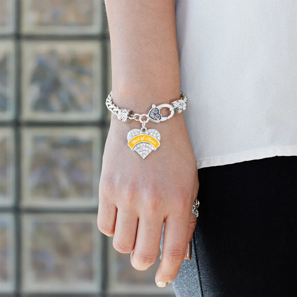 Silver Marigold Maid of Honor Pave Heart Charm Braided Bracelet