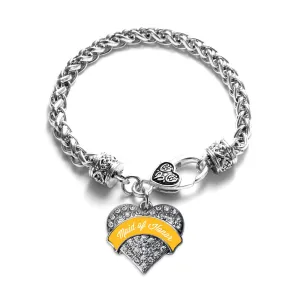 Silver Marigold Maid of Honor Pave Heart Charm Braided Bracelet