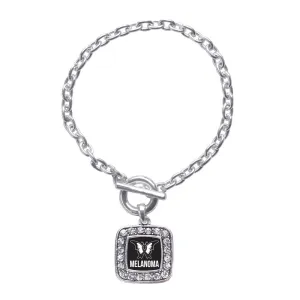 Silver Melanoma Square Charm Toggle Bracelet