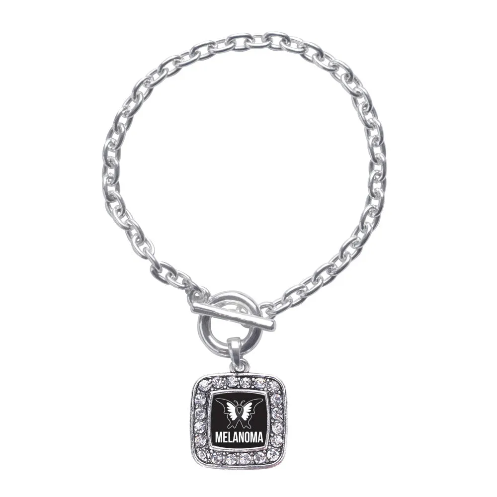 Silver Melanoma Square Charm Toggle Bracelet