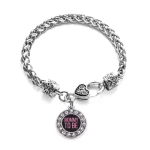 Silver Mommy To Be Pink Circle Charm Braided Bracelet