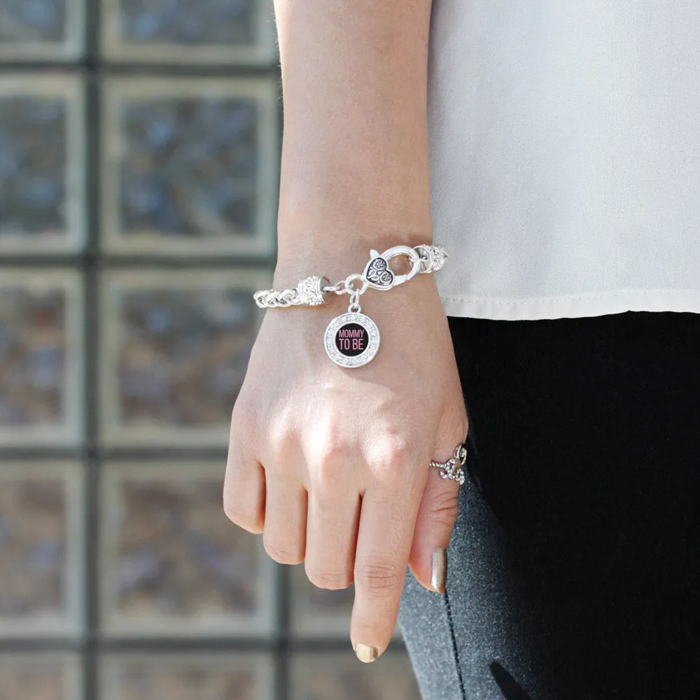 Silver Mommy To Be Pink Circle Charm Braided Bracelet