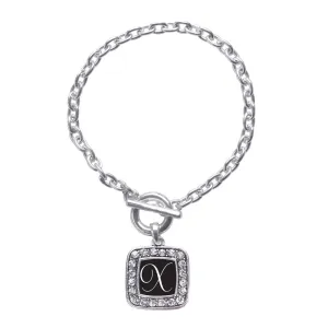 Silver My Script Initials - Letter X Square Charm Toggle Bracelet