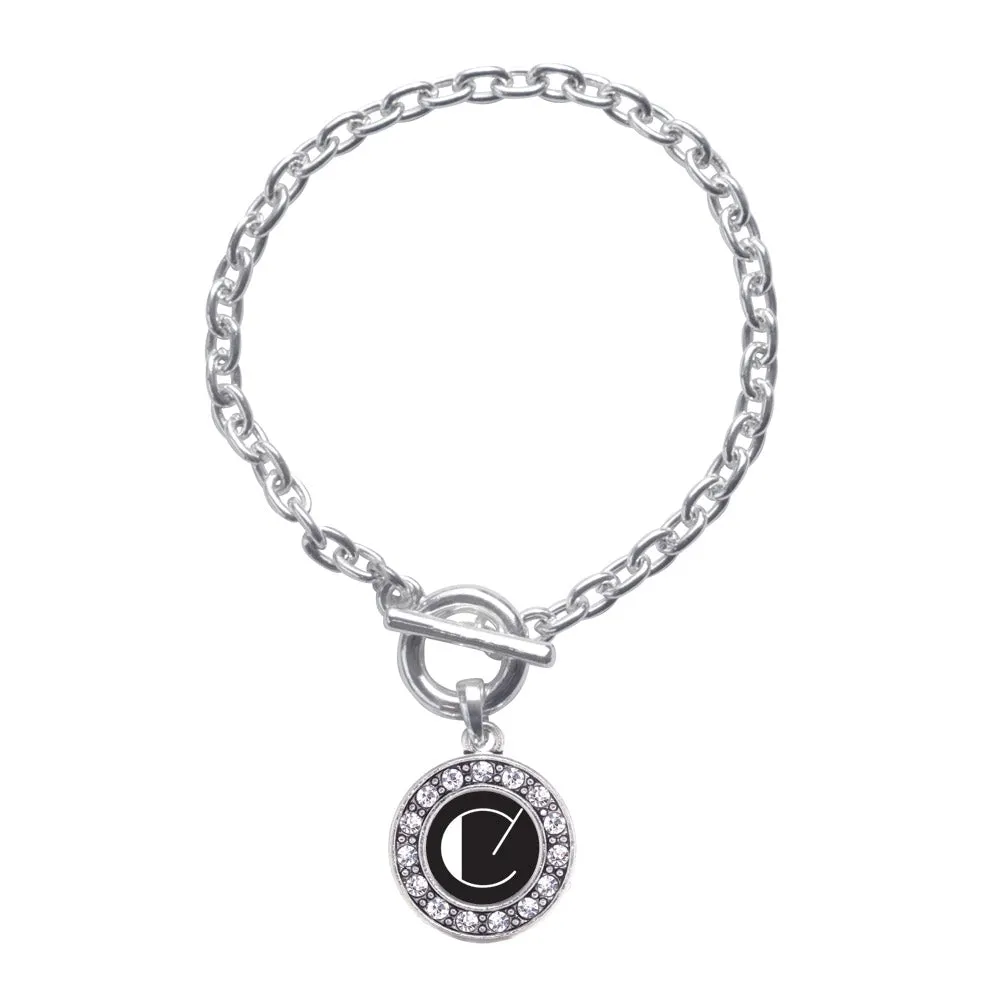 Silver My Vintage Initials - Letter C Circle Charm Toggle Bracelet