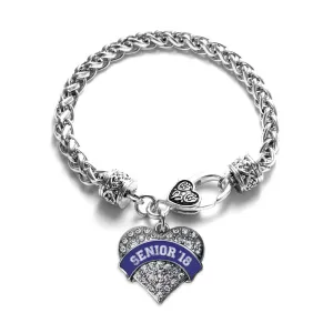 Silver Navy Blue Senior 2018 Pave Heart Charm Braided Bracelet